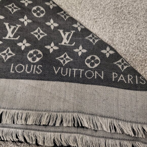Louis Vuitton Silk Wool Monogram Denim Shawl Black - Picture 4 of 8